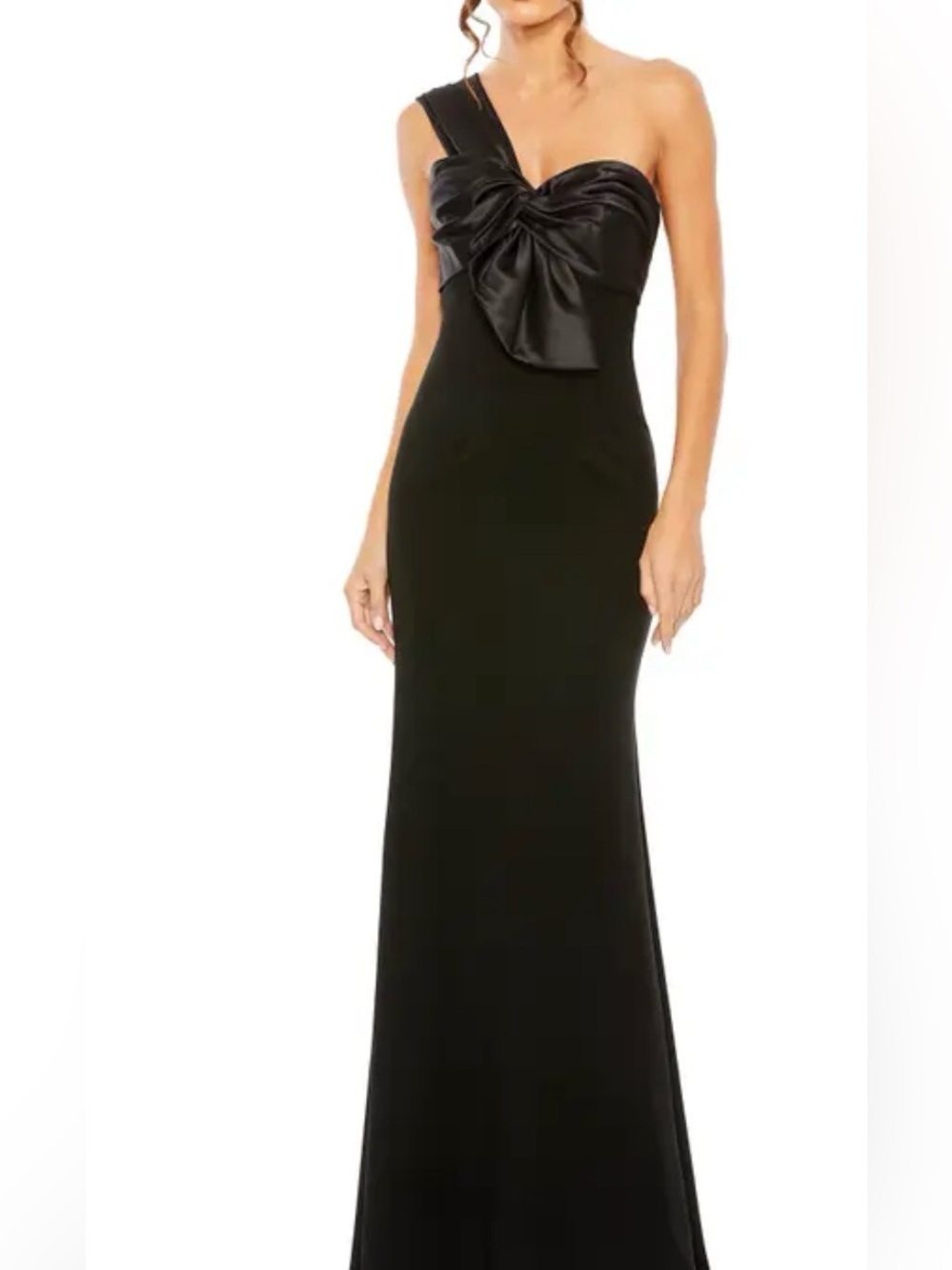 Mac Duggal Black Strapless Gown with Satin Bow Detail